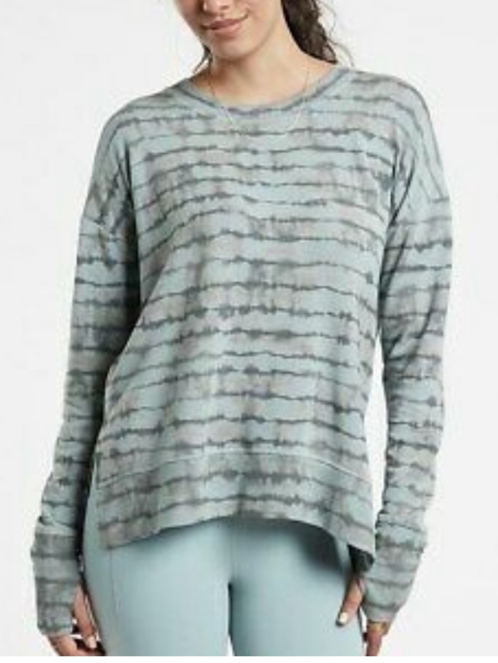 Athleta Olive and Charcoal Tie-Dye Soft Crewneck Sweatshirt Women’s Cozy Top M